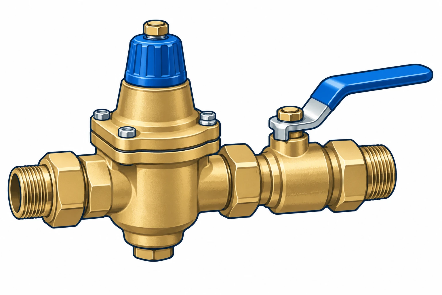 Illustration of a pressure regulator and shut-off valve